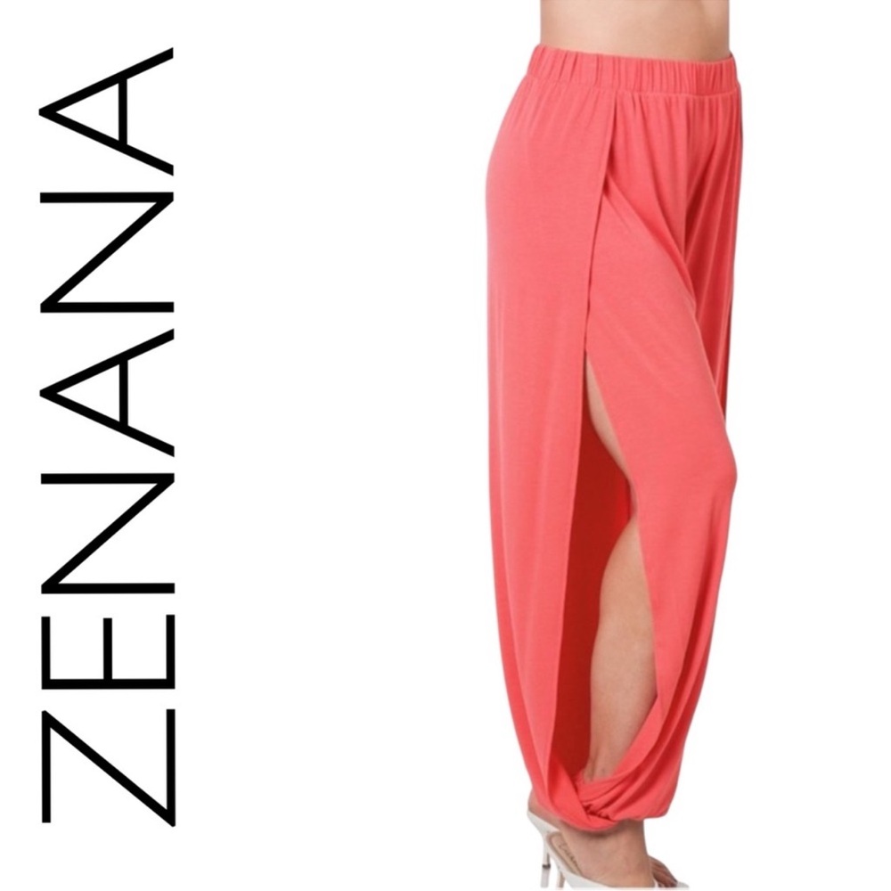 Zenana Wide Leg Split Harem Pants, Size 1X